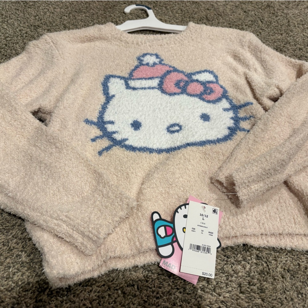 Hello Kitty Pink and White Fuzzy Sweater & Fuzzy Pants 2pc Set